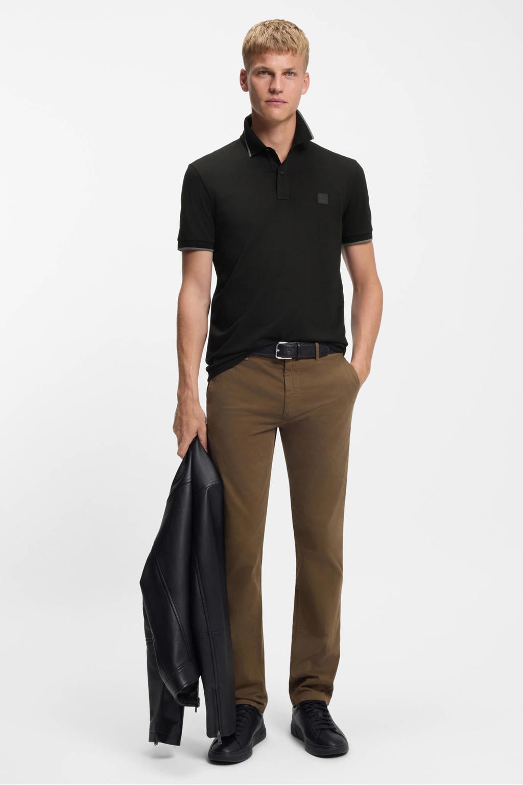 BOSS slim polo zwart