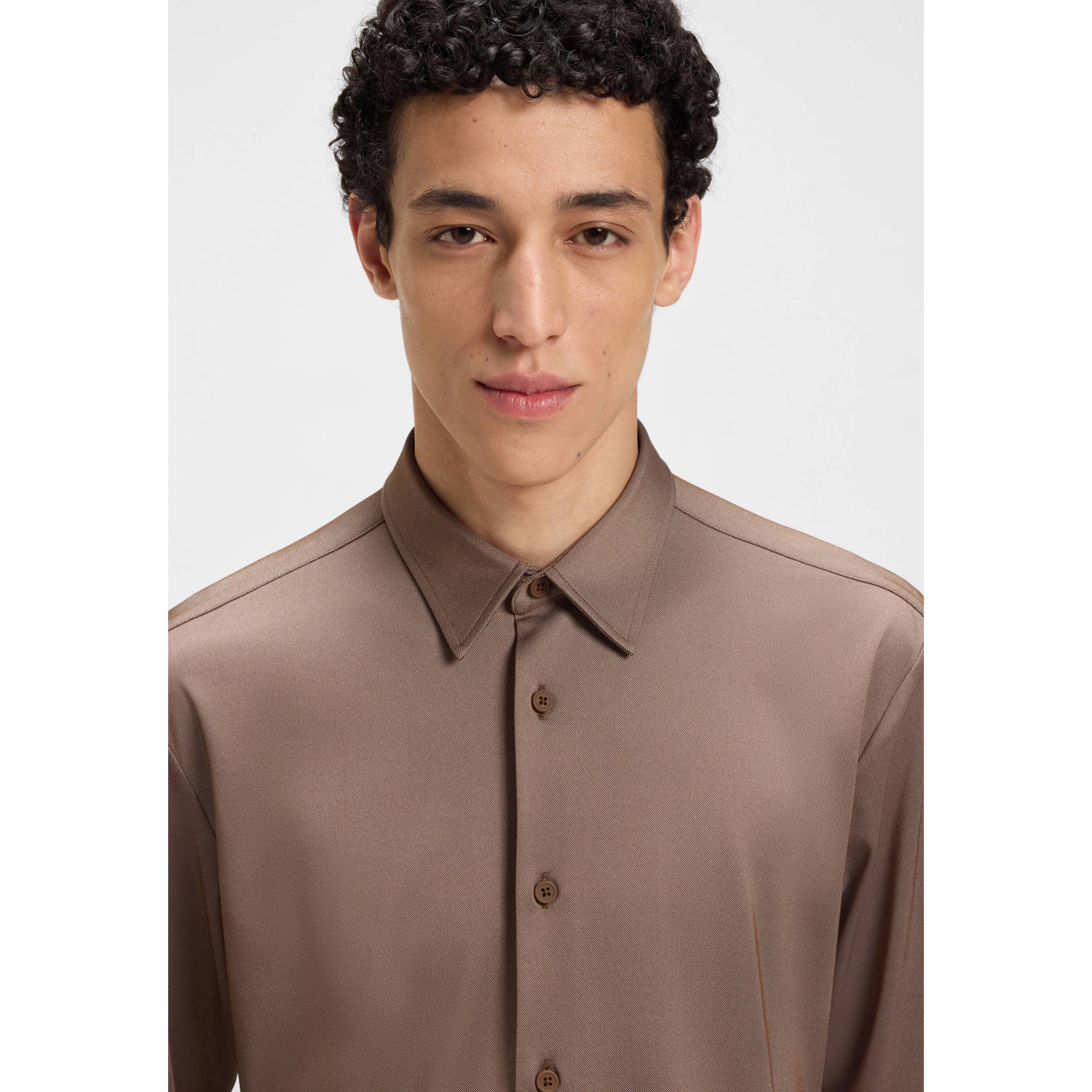 BOSS casual overhemd bruin