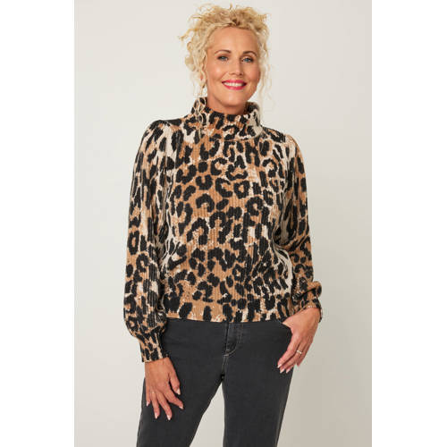 gardeur pullover met panterprint beige gebreid afbeelding