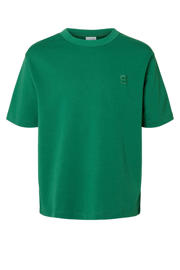 thumbnail: Groene heren SELECTED HOMME T-shirt van katoen met effen, korte mouwen, ronde hals en borduursels