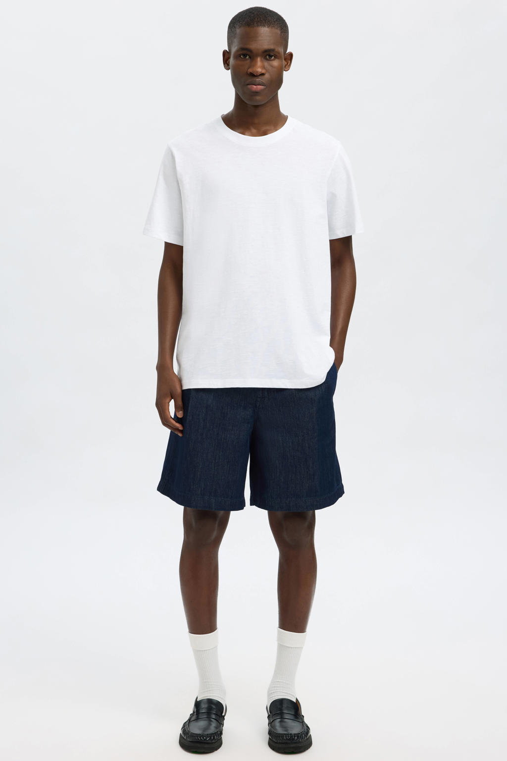 Selected denim loose short dark blue denim
