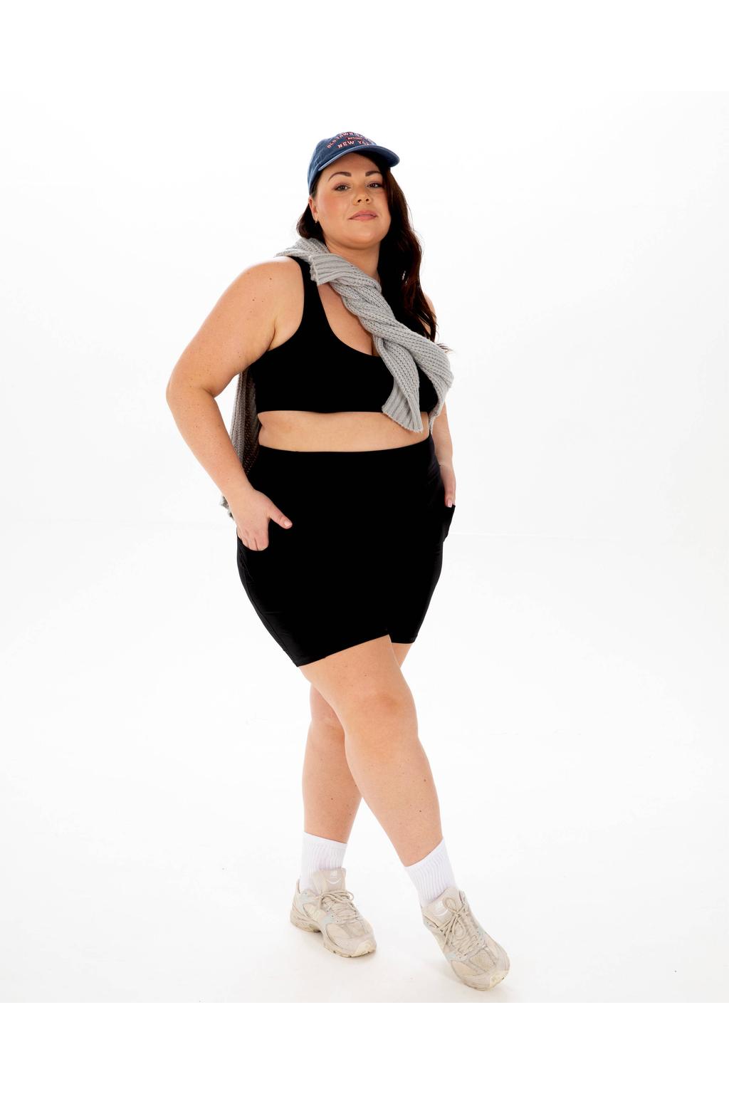 Zwarte dames Pamela Mann Plus Size sportshort van polyester met skinny fit, high waist en effen