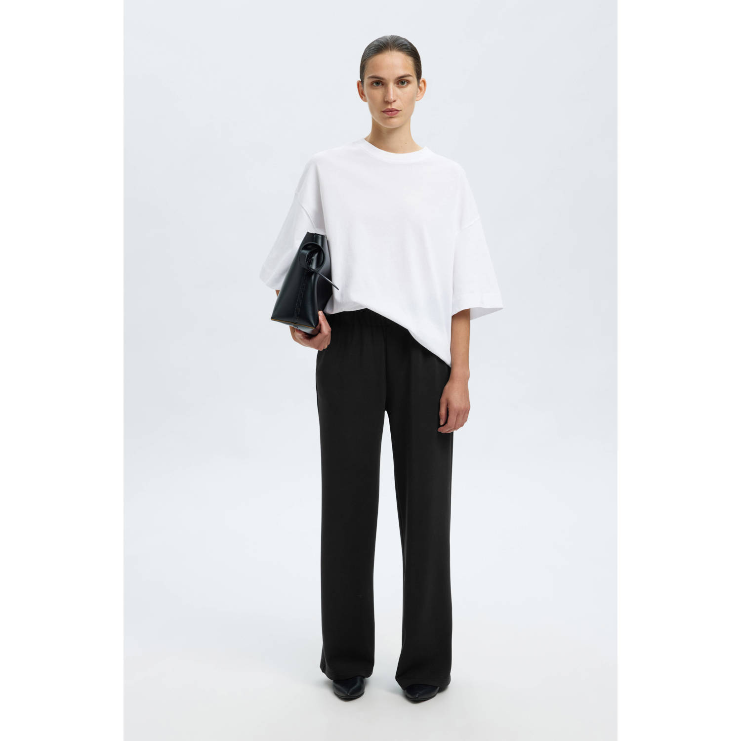 SELECTED FEMME straight high waist broek zwart