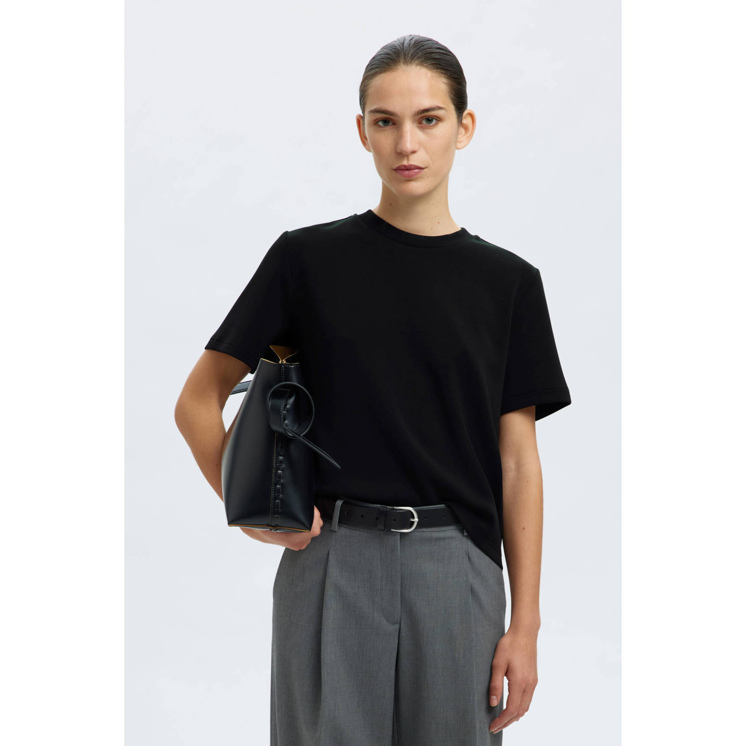 SELECTED FEMME Dames Tops & T-shirts Slftenny Ss Boxy O-neck Zwart