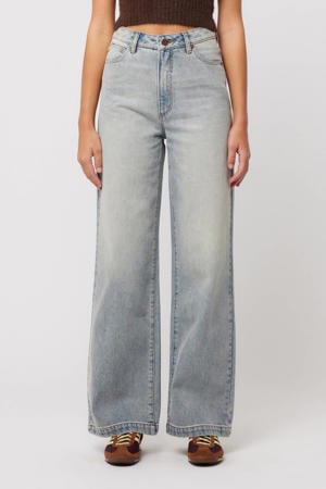 high waist wide leg jeans light blue denim