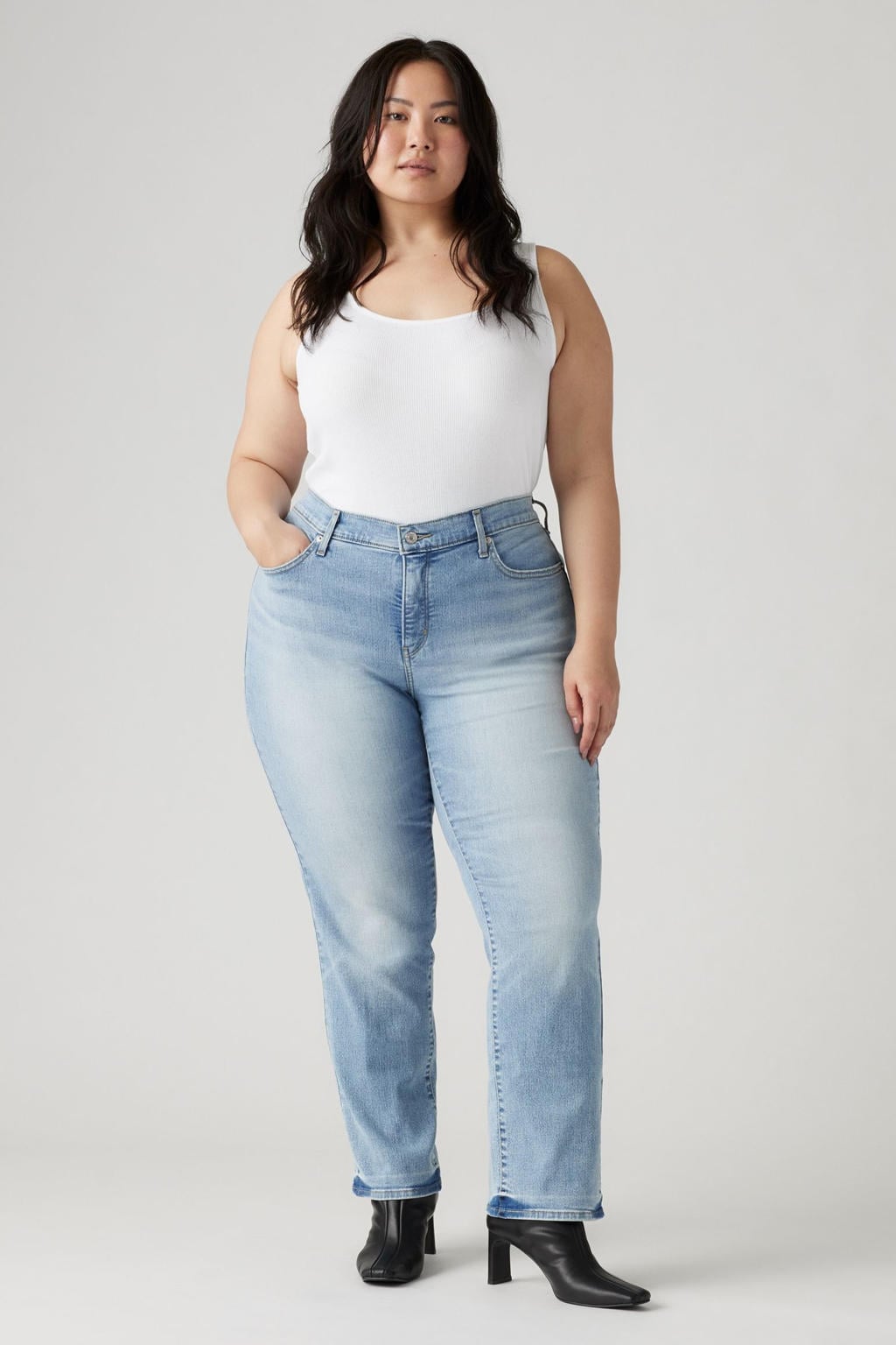 Light blue denim dames Levi's Plus skinny jeans van denim met regular waist, rits- en knoopsluiting en effen