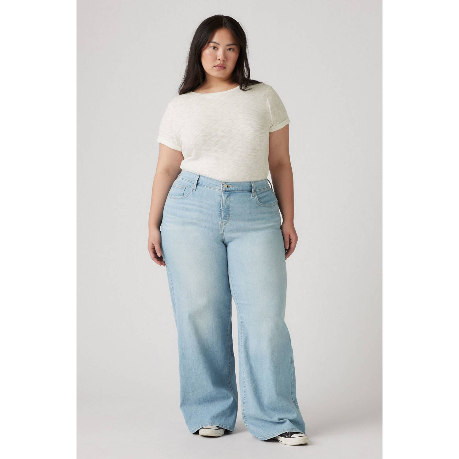 Levi's Plus high waist wide leg jeans light blue denim