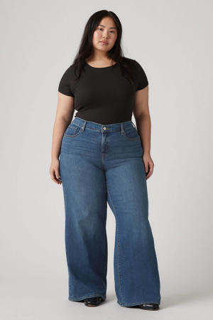 wide leg jeans dark blue denim