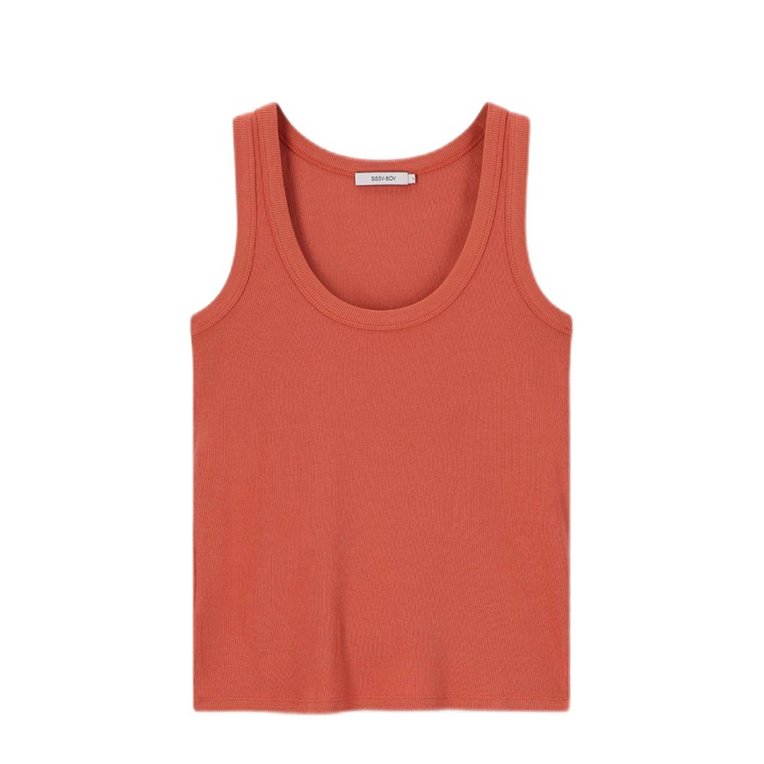 Sissy-Boy mouwloze top oranje rib gebreid