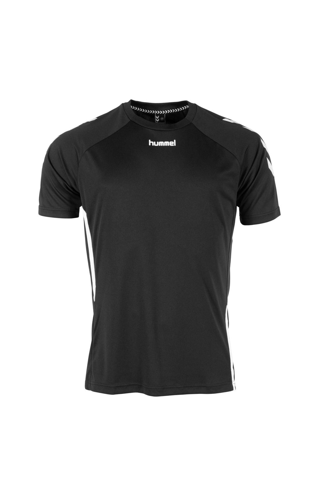 Zwart en witte jongens en meisjes hummel sportshirt van polyester met korte mouwen en ronde hals