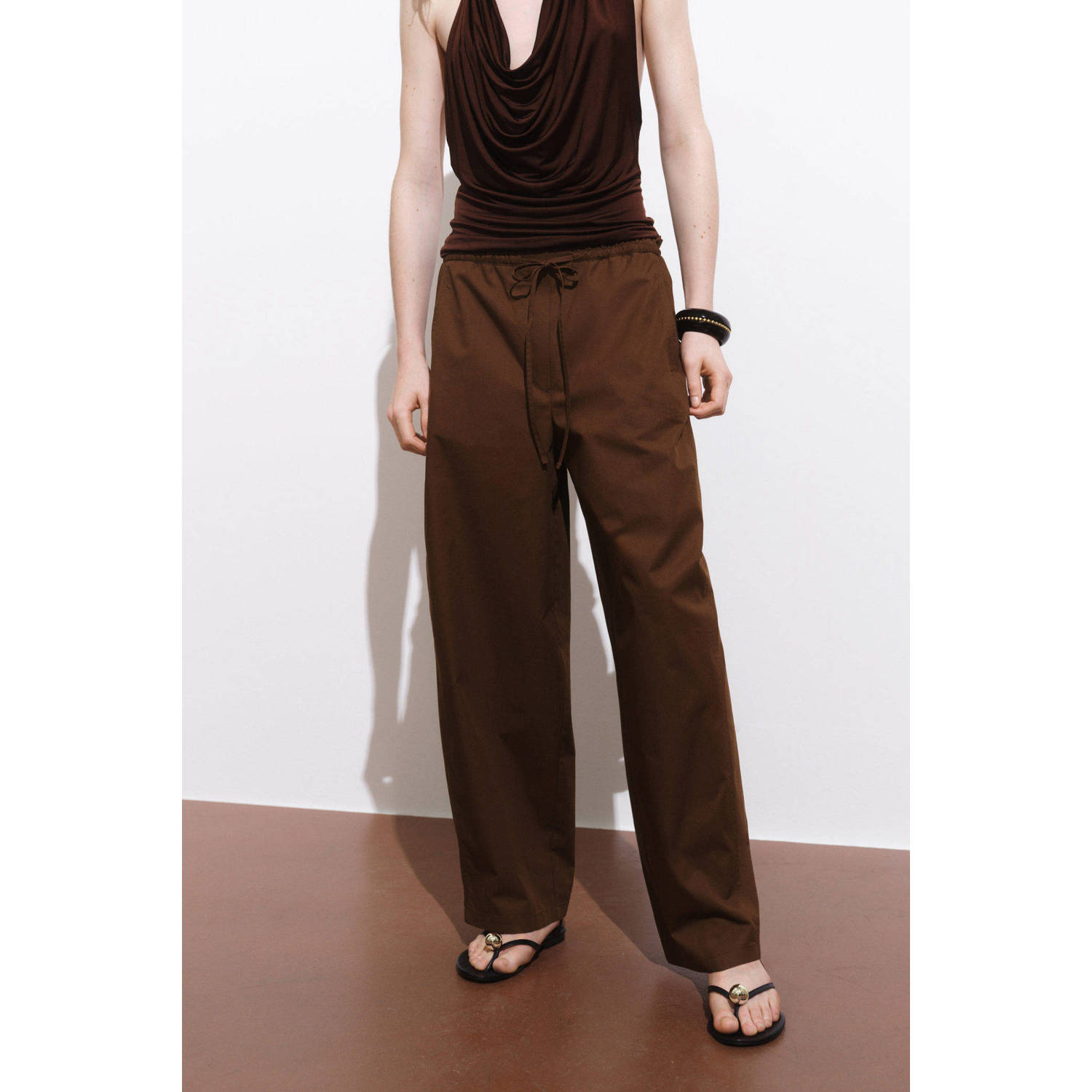 Mango straight regular waist casual broek bruin