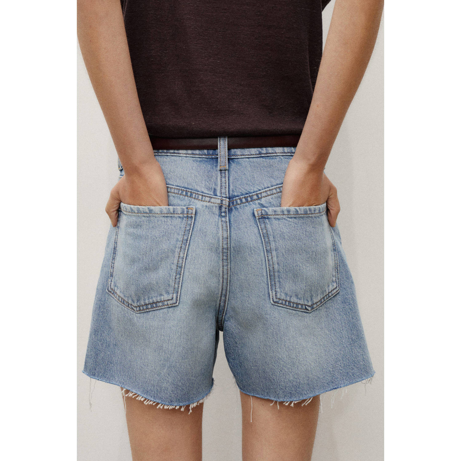 Mango denim straight regular waist short medium blue denim