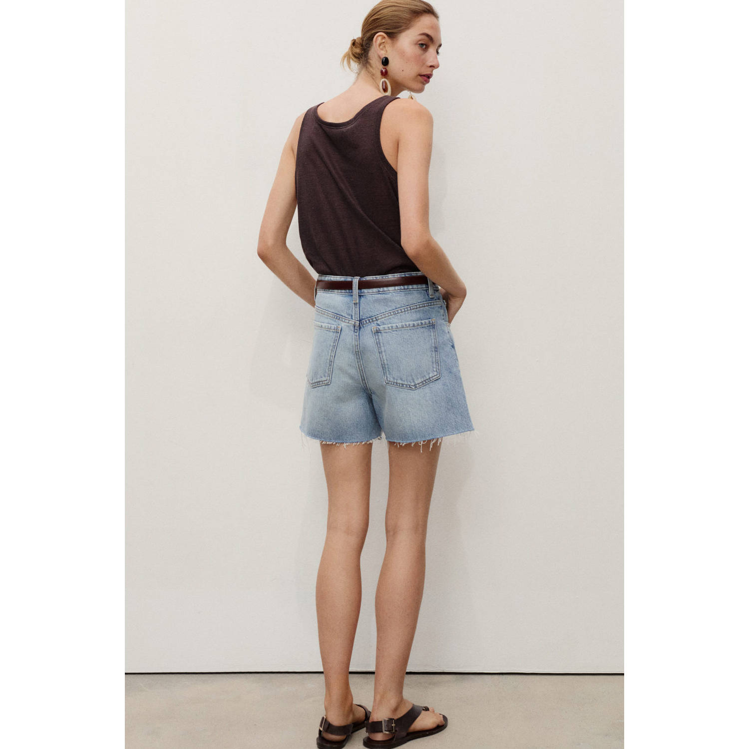 Mango denim straight regular waist short medium blue denim