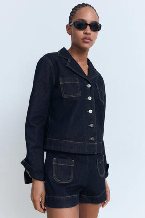 denim straight regular waist short dark blue denim