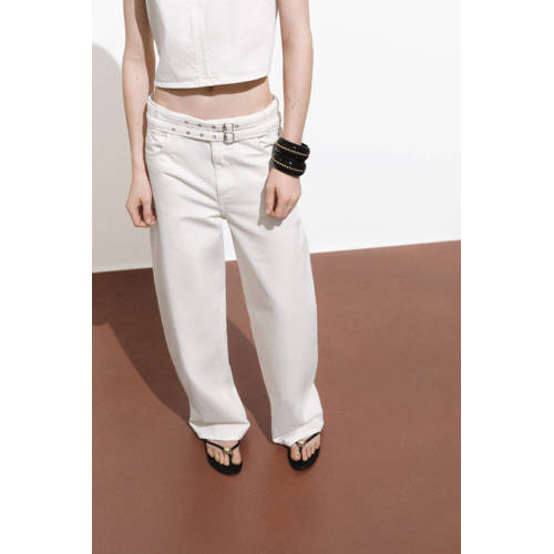 Mango wide leg jeans ecru afbeelding