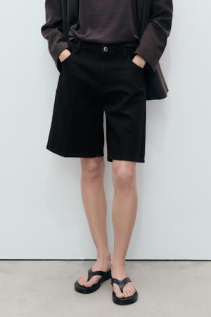 denim straight regular waist short zwart