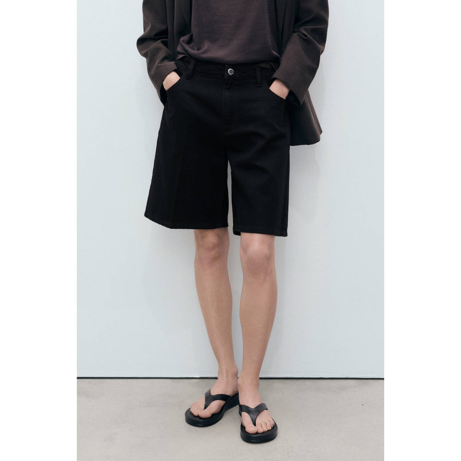 Mango denim straight regular waist short zwart
