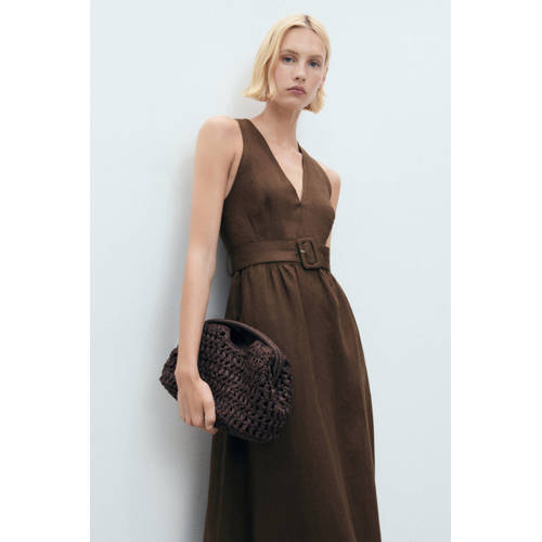 Mango linnen midi jurk bruin afbeelding