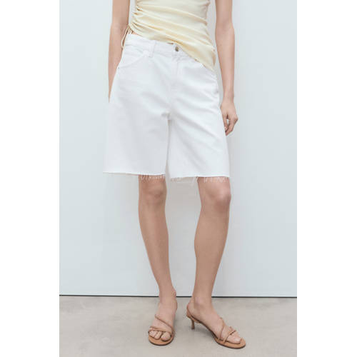 Mango denim straight regular waist short wit afbeelding