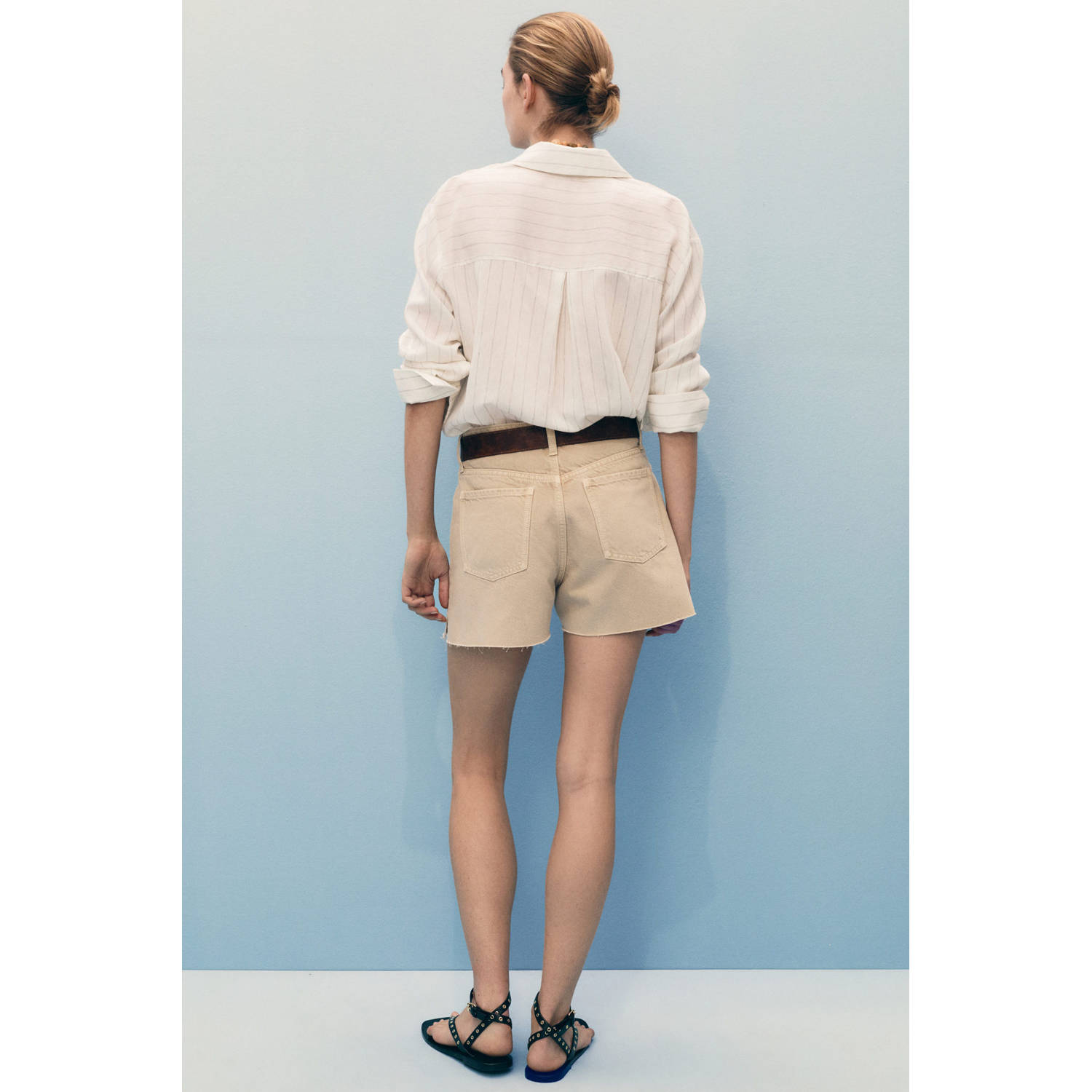 Mango denim straight regular waist short beige