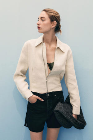 denim straight regular waist short grijs