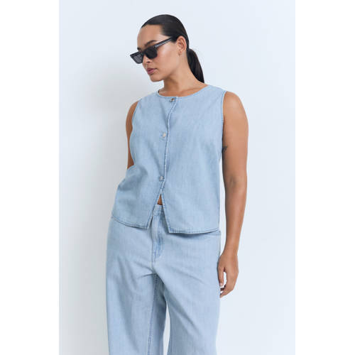 Mango wide leg jeans light blue denim afbeelding