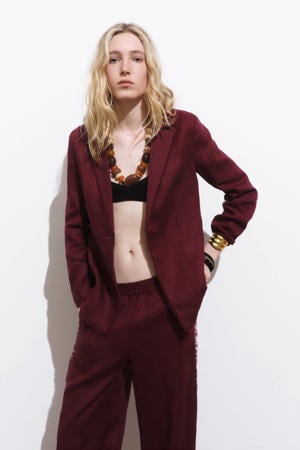 linnen regular blazer donkerrood