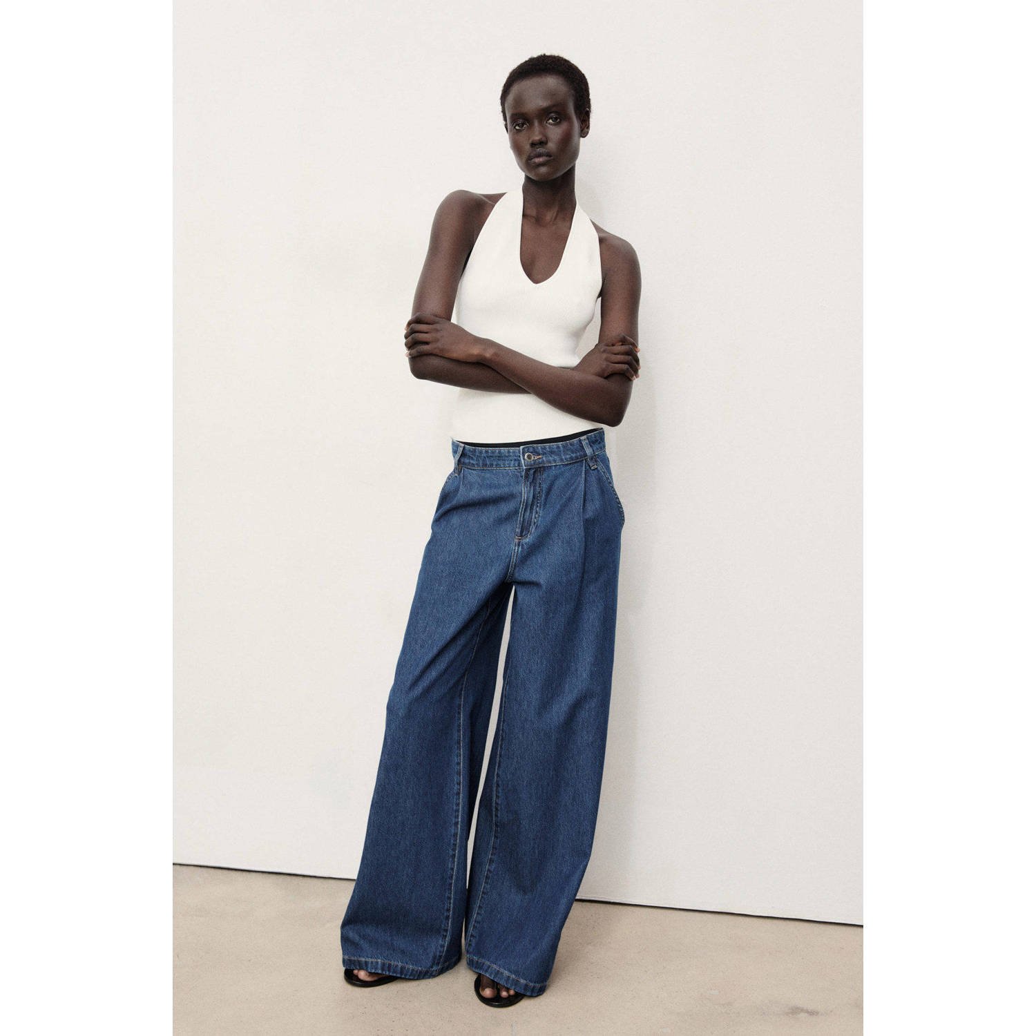 Mango wide leg jeans dark blue denim