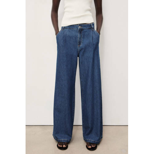 Mango wide leg jeans dark blue denim afbeelding