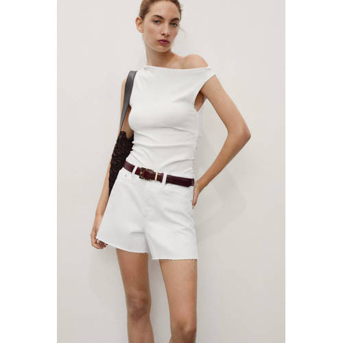 Mango denim wide leg regular waist short wit afbeelding