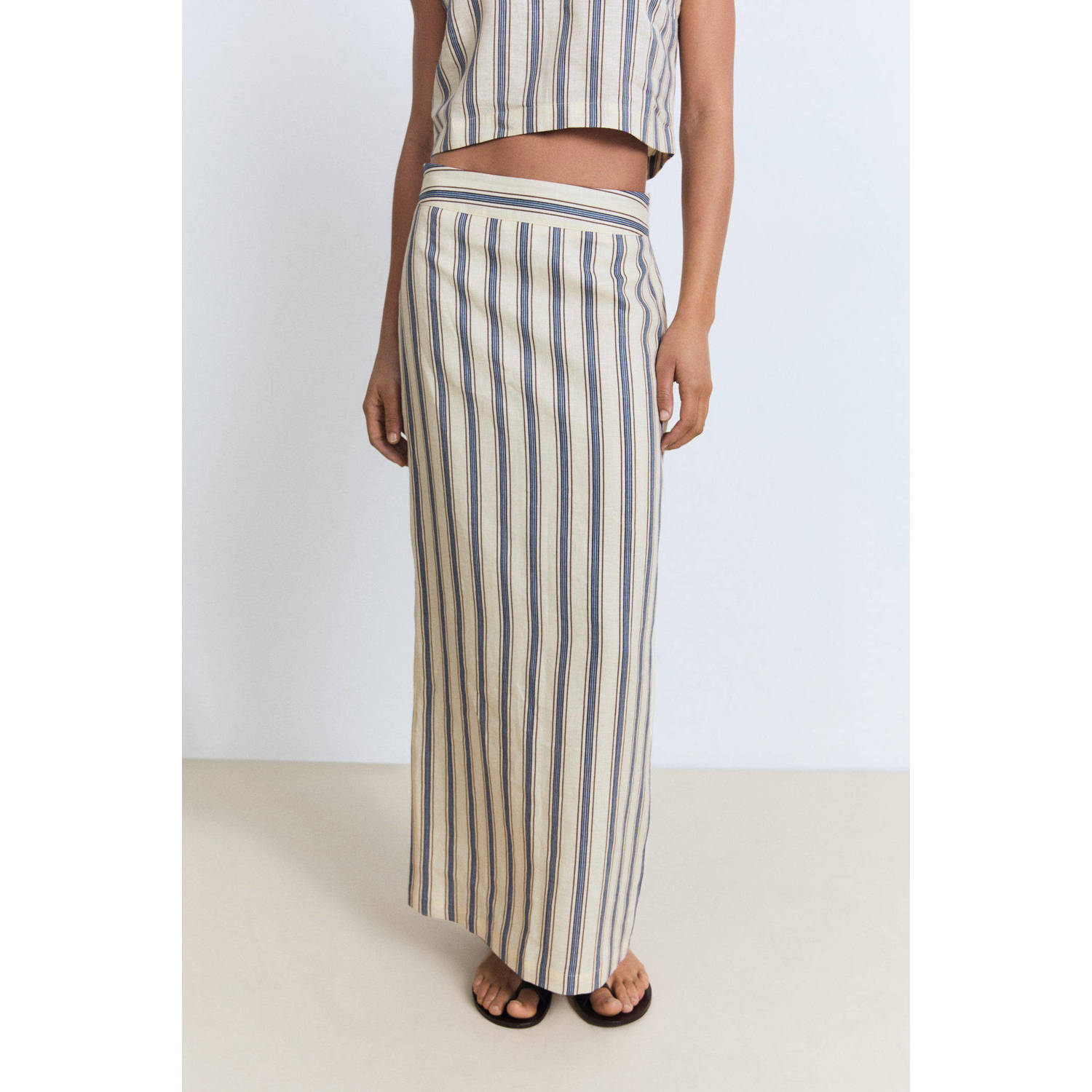 Mango linnen midi rok ecru