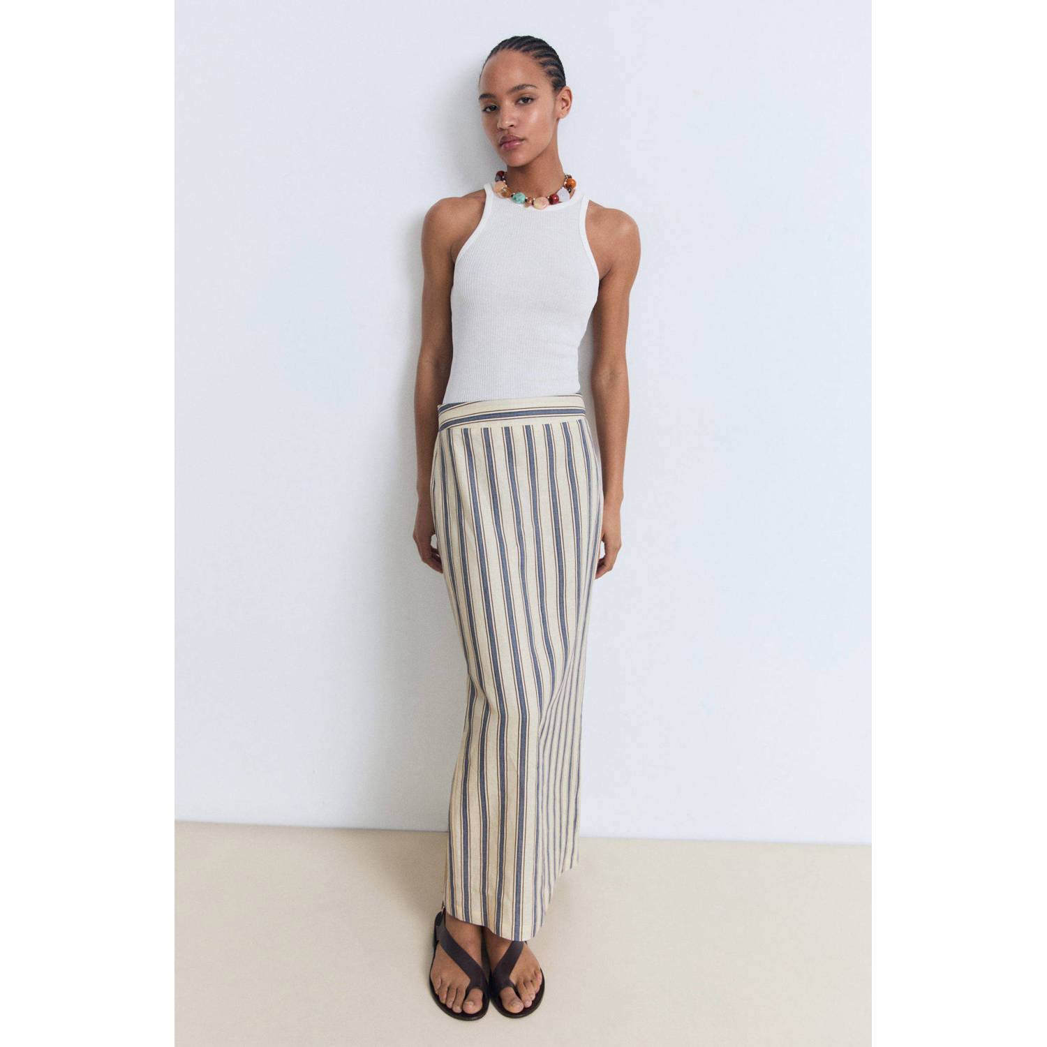 Mango linnen midi rok ecru