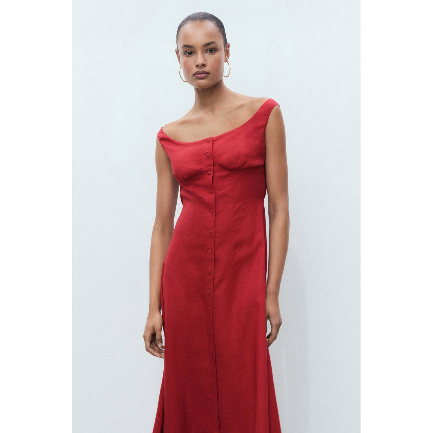 Mango linnen blousejurk donkerrood
