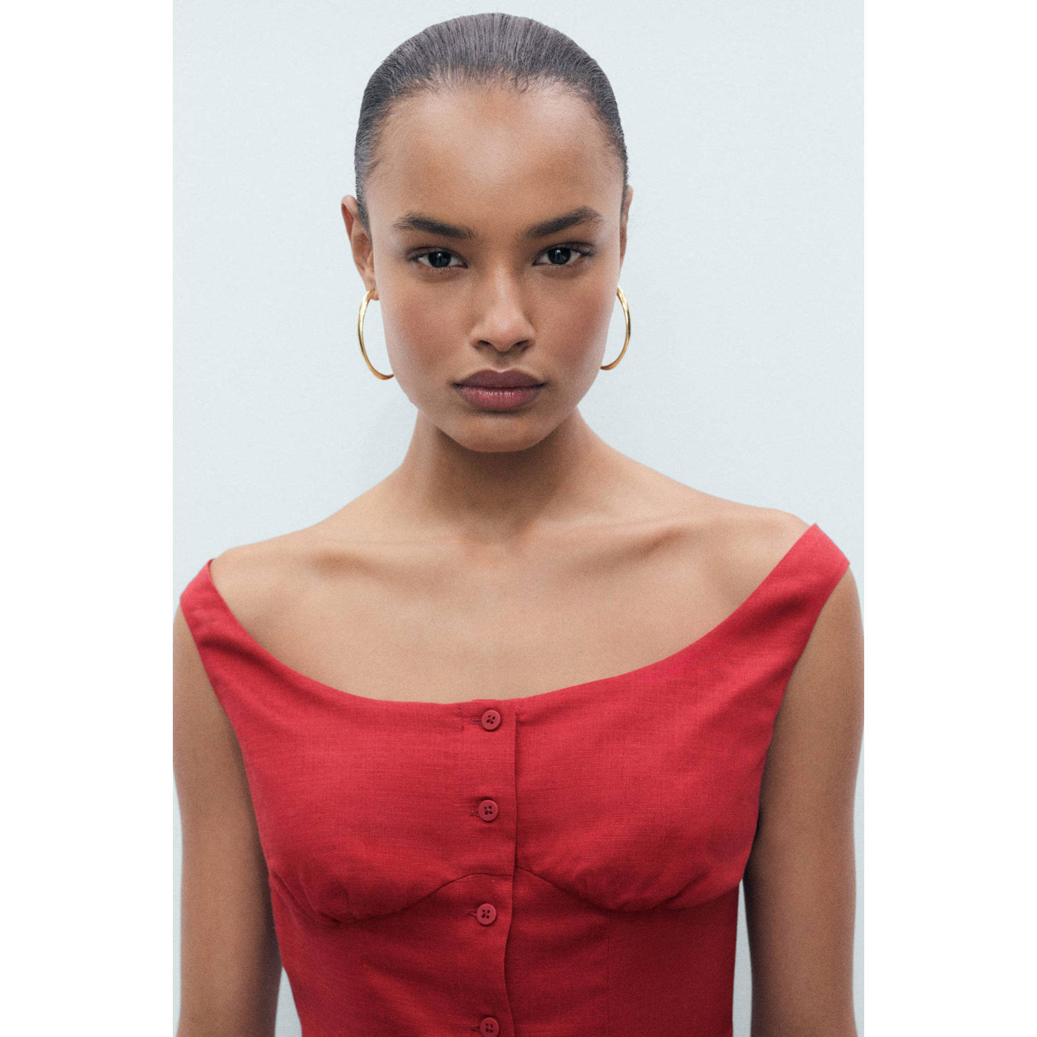 Mango linnen blousejurk donkerrood