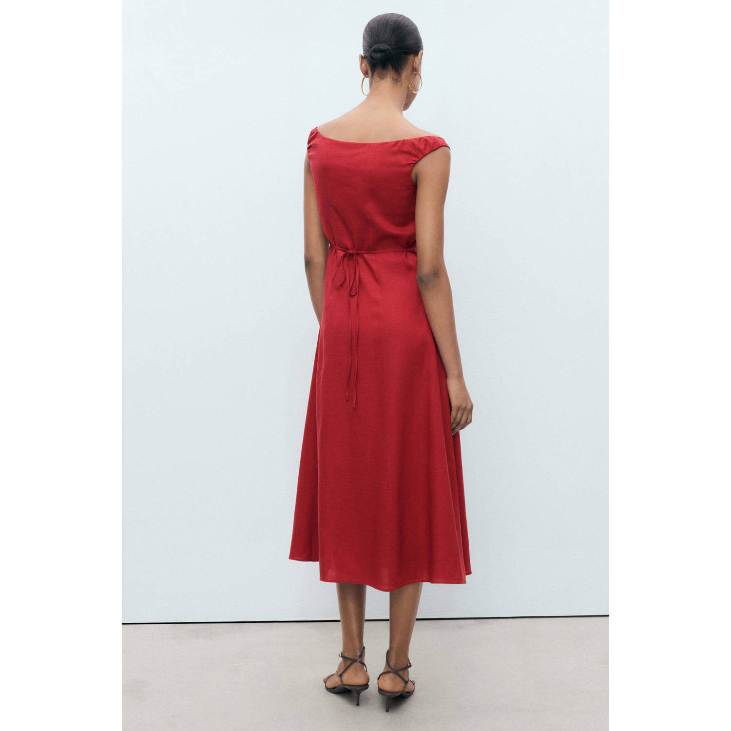 Mango linnen blousejurk donkerrood