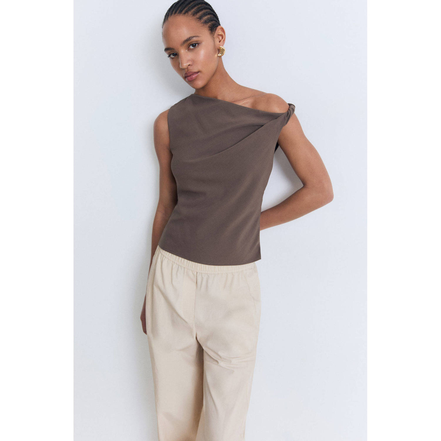 Mango wide leg high waist broek beige