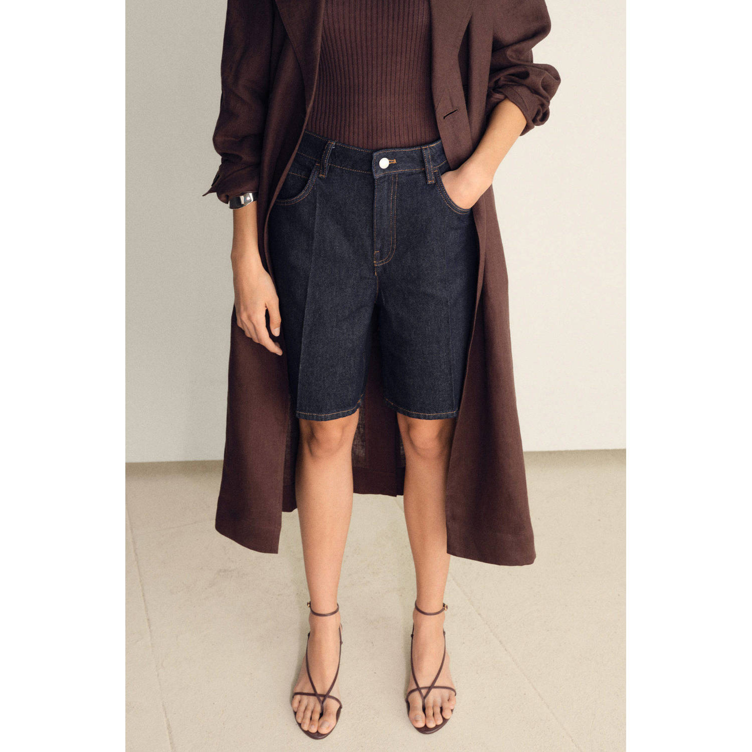 Mango denim straight regular waist short dark blue denim