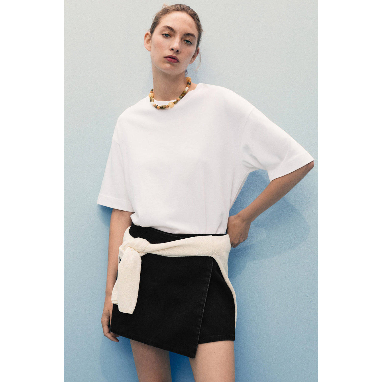 Mango denim skort black denim