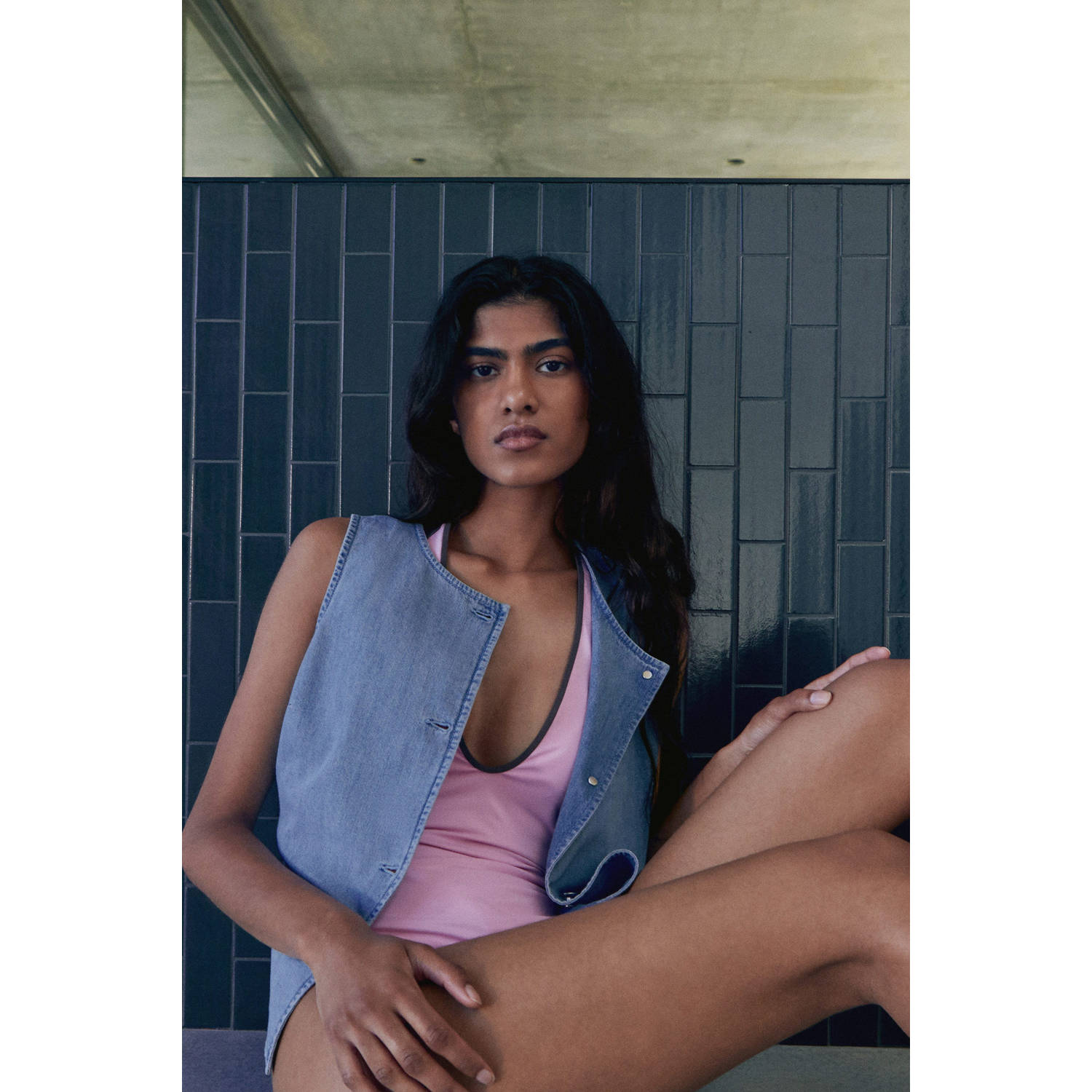Mango denim gilet light blue denim