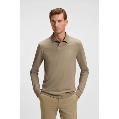 BOSS slim polo lichtbruin afbeelding