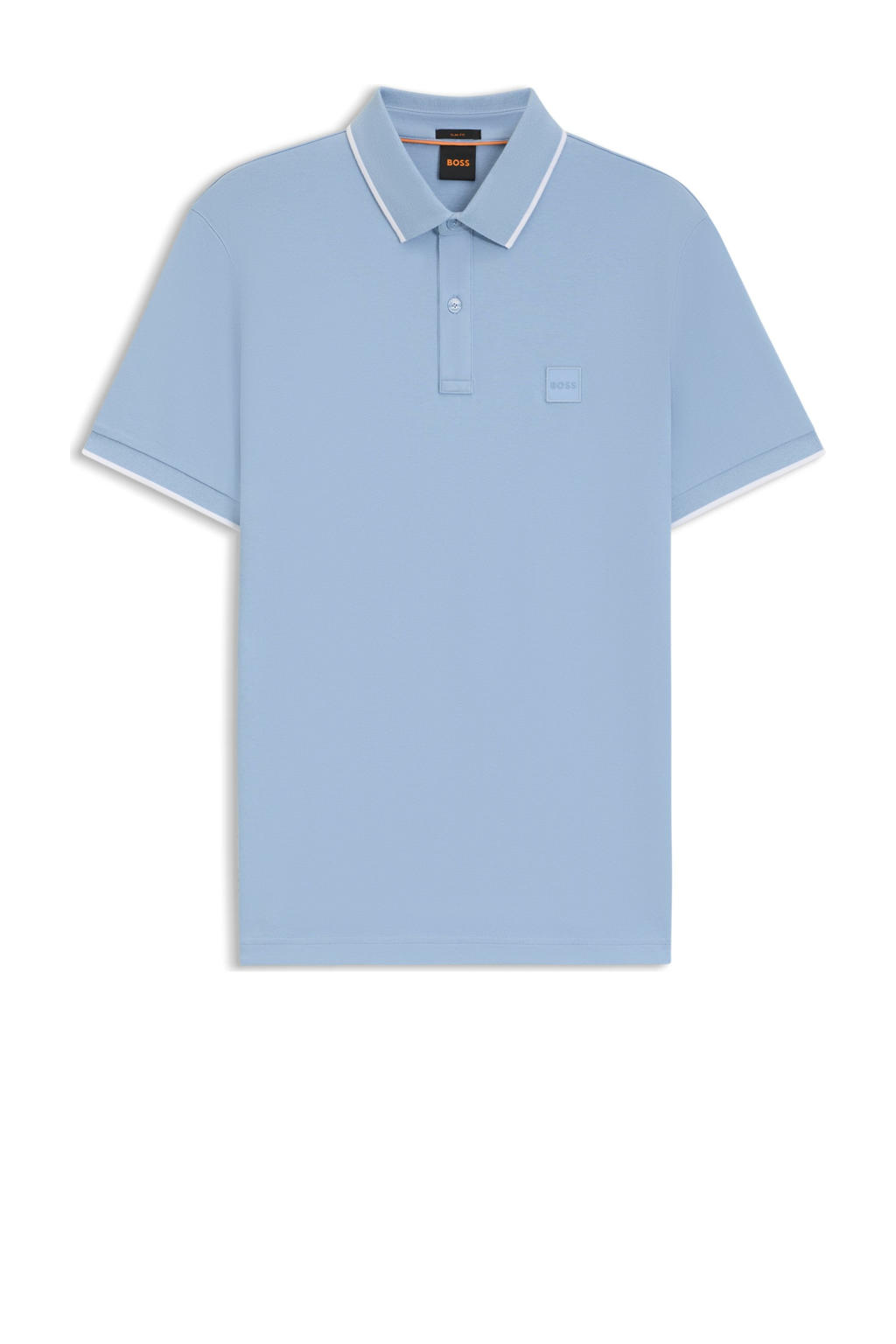 Lichtblauwe heren BOSS slim polo van katoen met logo dessin, korte mouwen en contrast bies