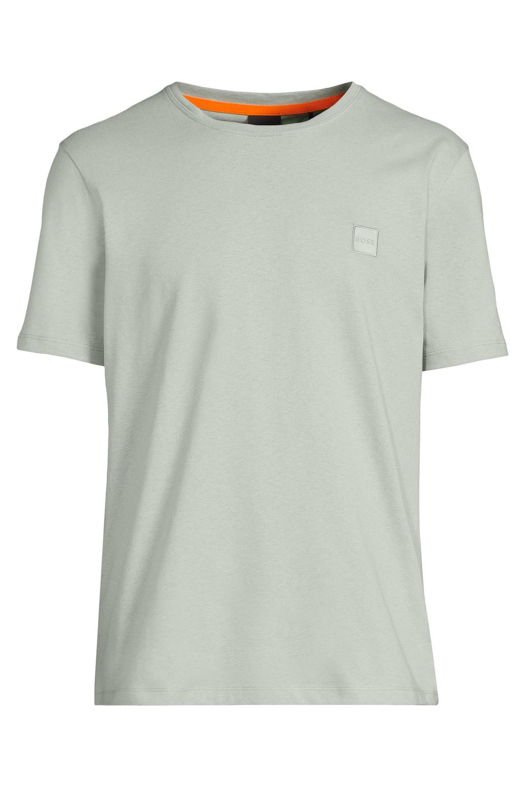 Lichtgroene heren BOSS regular T-shirt van katoen met effen, korte mouwen en ronde hals
