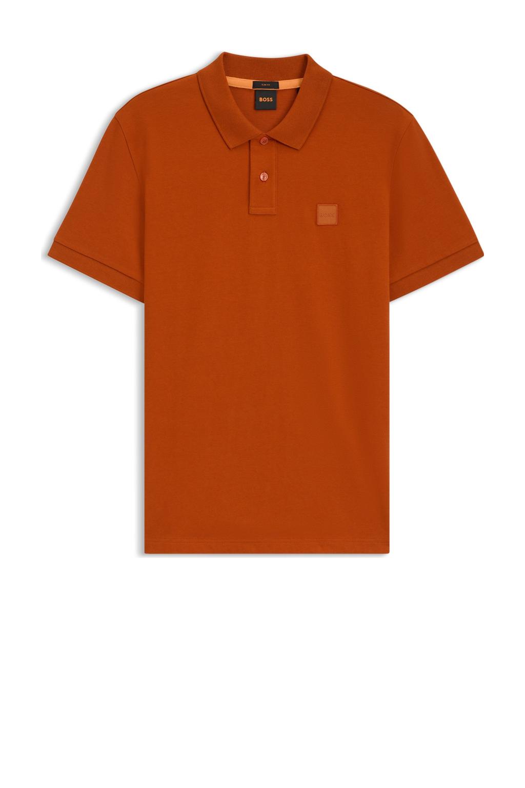 Donker oranje heren BOSS slim polo van katoen met effen en korte mouwen