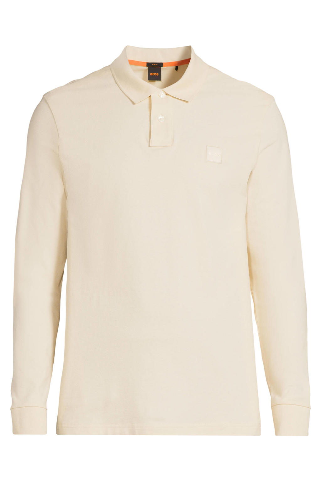 Lichtgele heren BOSS slim polo van stretchkatoen met logo dessin en lange mouwen