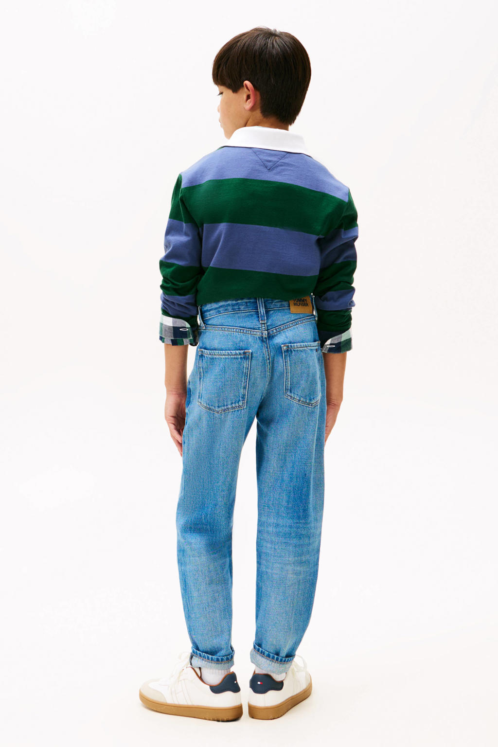 Medium blue denim jongens Tommy Hilfiger barrel jeans van denim met rits- en knoopsluiting en effen