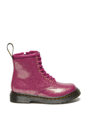 1460 T  leren veterboots met glitters fuchsia/zilver/goud