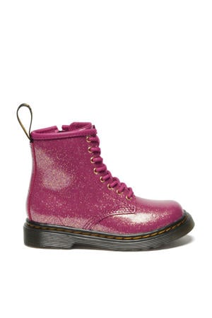 1460 T leren veterboots met glitters fuchsia/zilver/goud