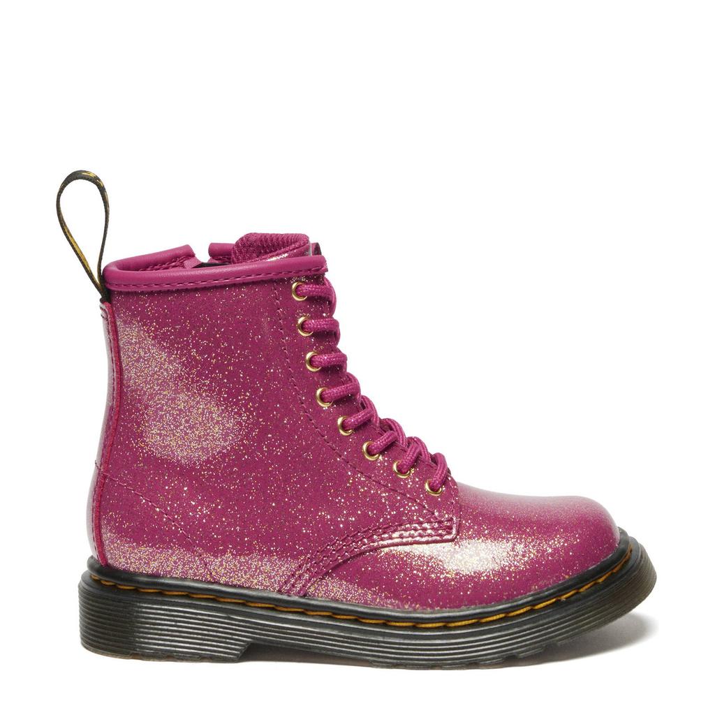 Fuchsia, zilver en gouden meisjes Dr. Martens 1460 T leren veterboots met glitters peuter kleuter