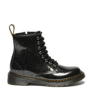 1460 J  leren veterboots zwart/zilver glitter