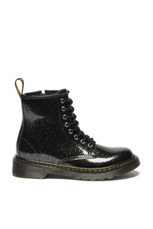 1460 J  leren veterboots zwart/zilver glitter